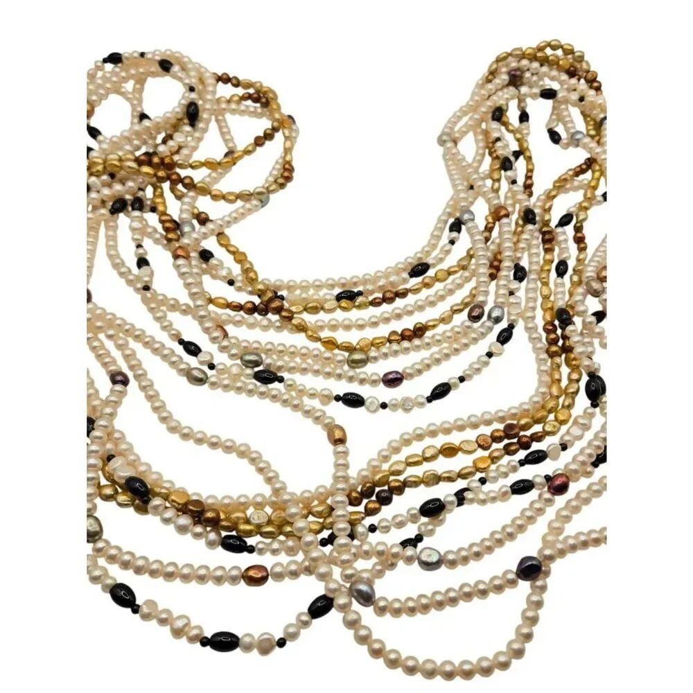 Vintage Multicolor Freshwater Pearl Strand Necklace Lot of 4 96-Inch Hand-Knotte